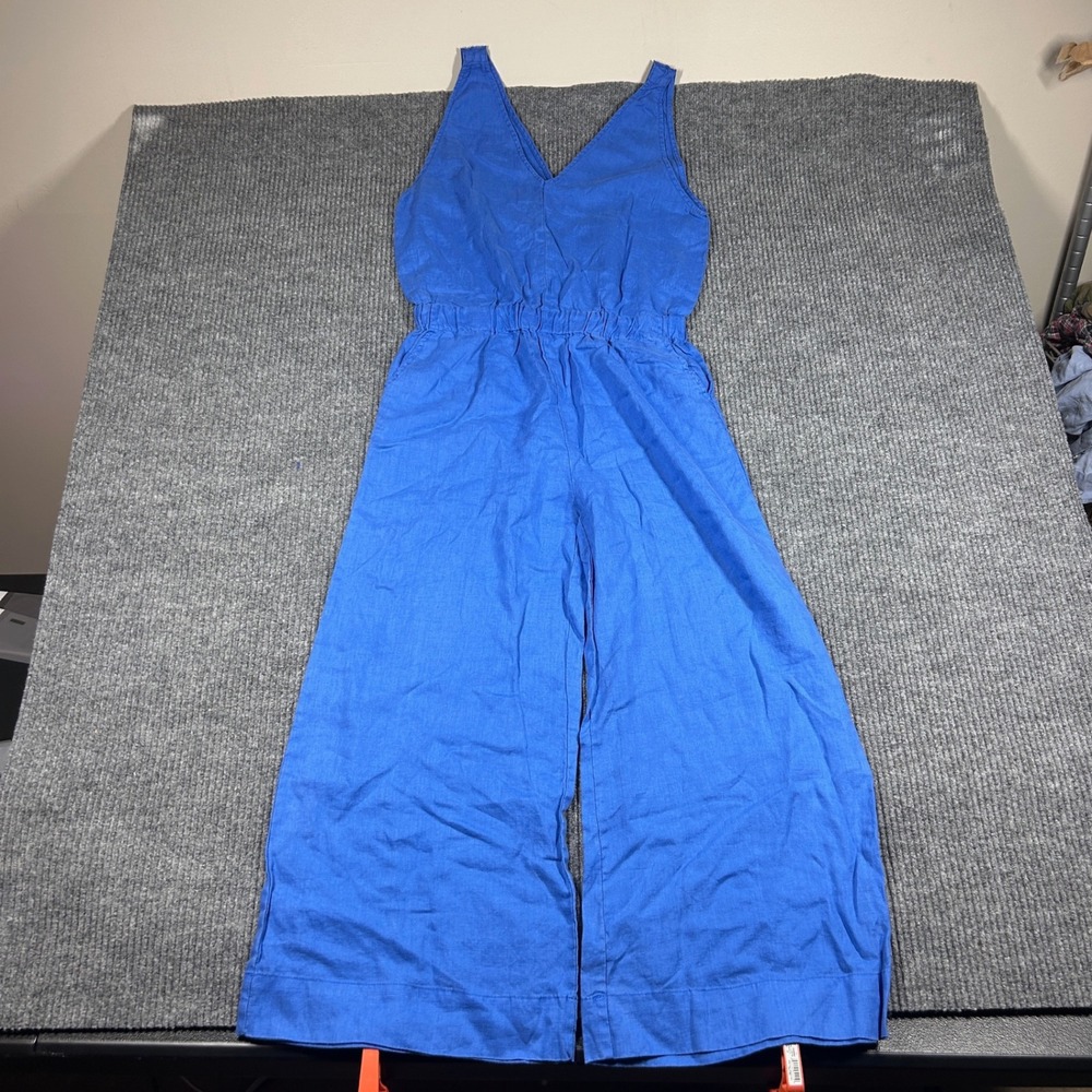 4our Dreamers Jumpsuit Womens S Blue Sleeveless V-Neck Wide Leg Linen